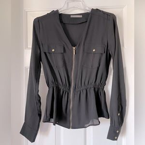 3/$30 - Suzy Shier black blouse, zip up front, size S.